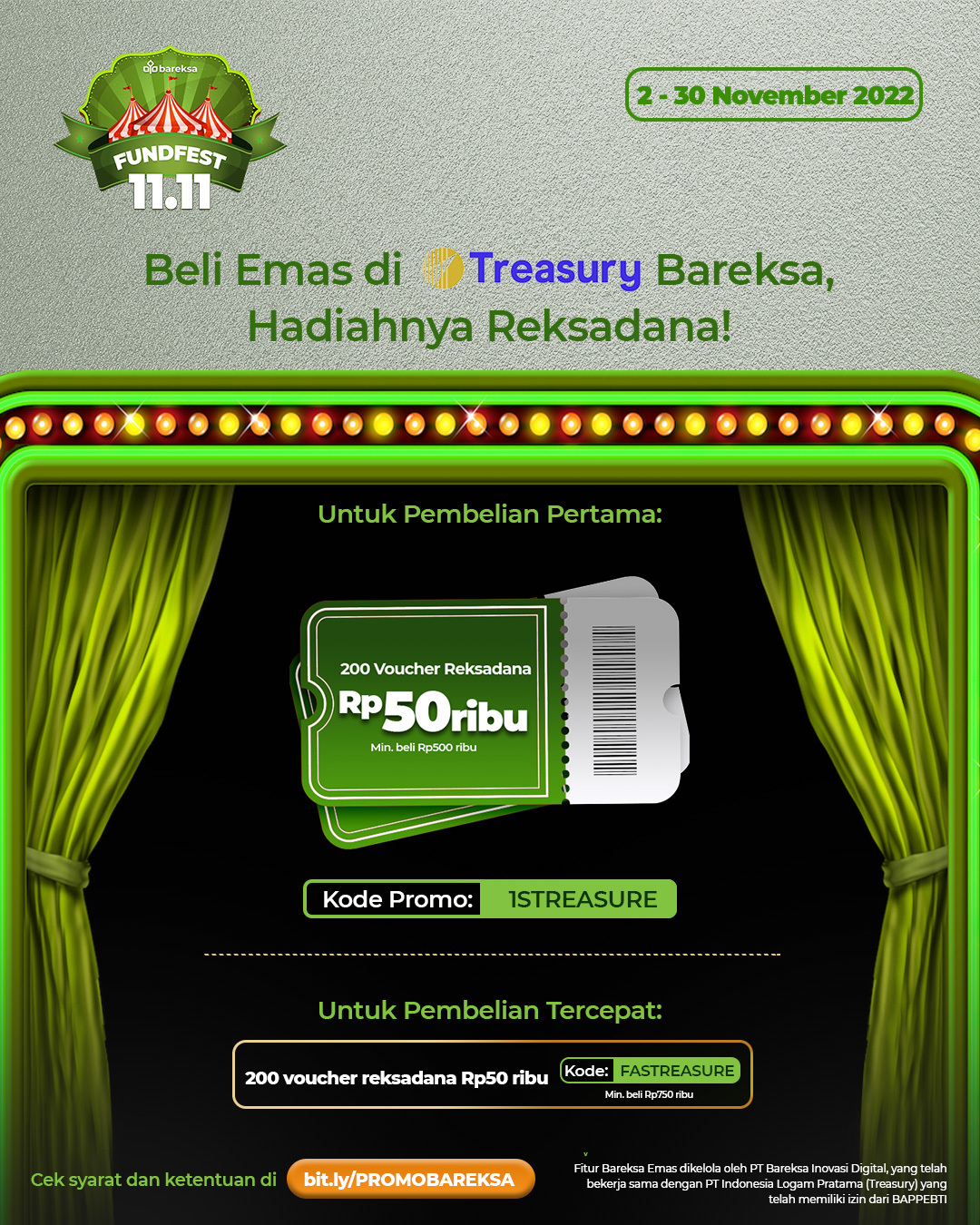 Promo FundFest 11.11 Emas Treasury di Bareksa Berhadiah Reksadana Rp50 Ribu