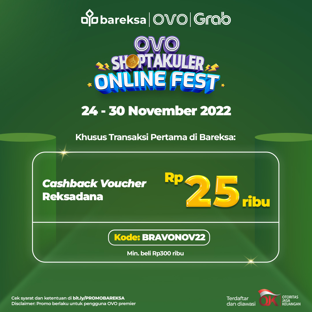 Promo OVO Pertama Beli Reksadana di Bareksa, Raih Voucher Rp25 Ribu