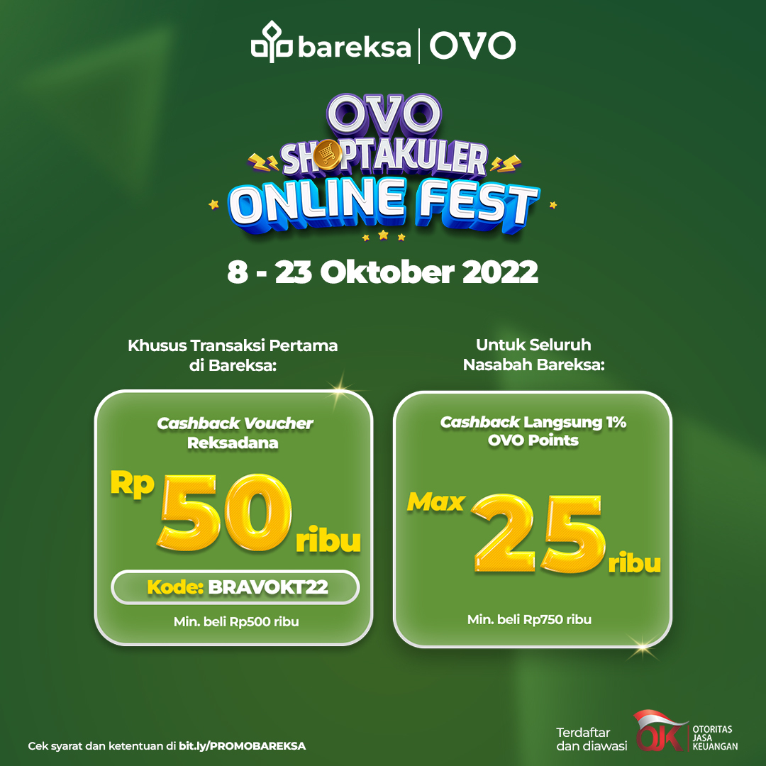 Promo Bravo Beli Reksadana Bareksa Pakai OVO Raih Cashback hingga Rp50 Ribu