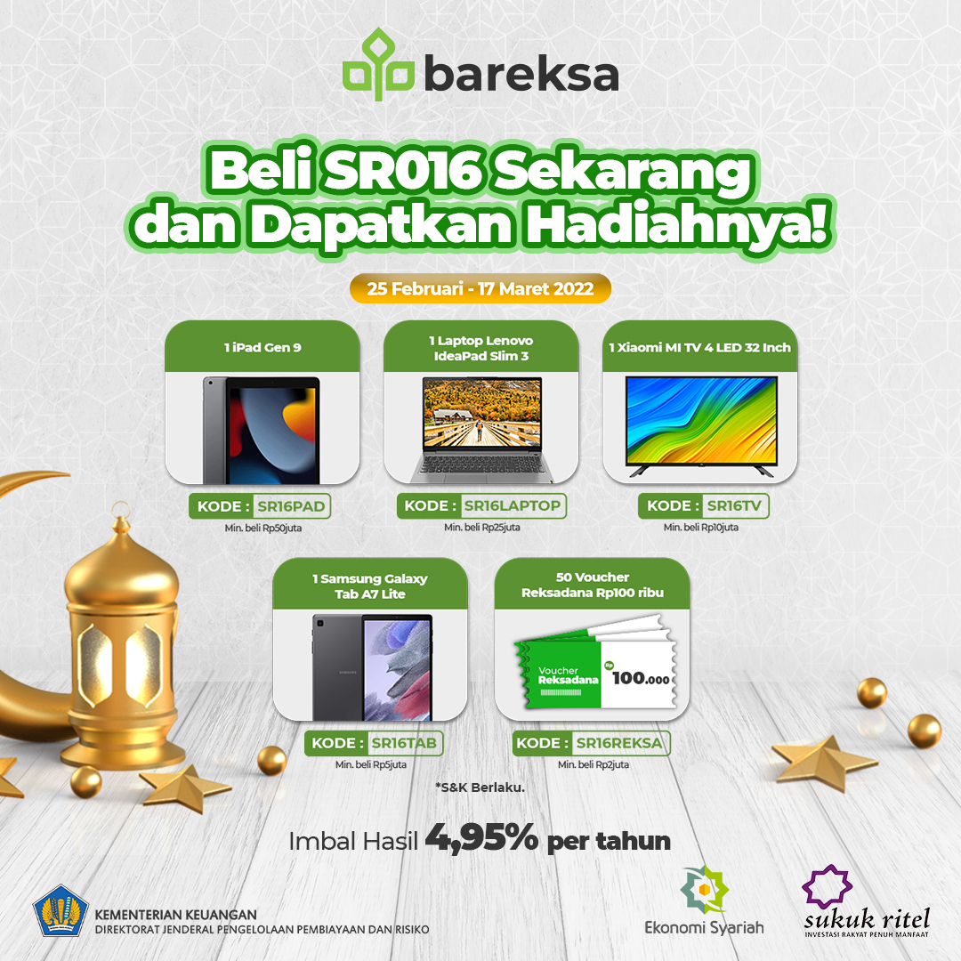 Beli Sukuk Ritel SR016 di Bareksa, Raih Hadiah iPad hingga Reksadana