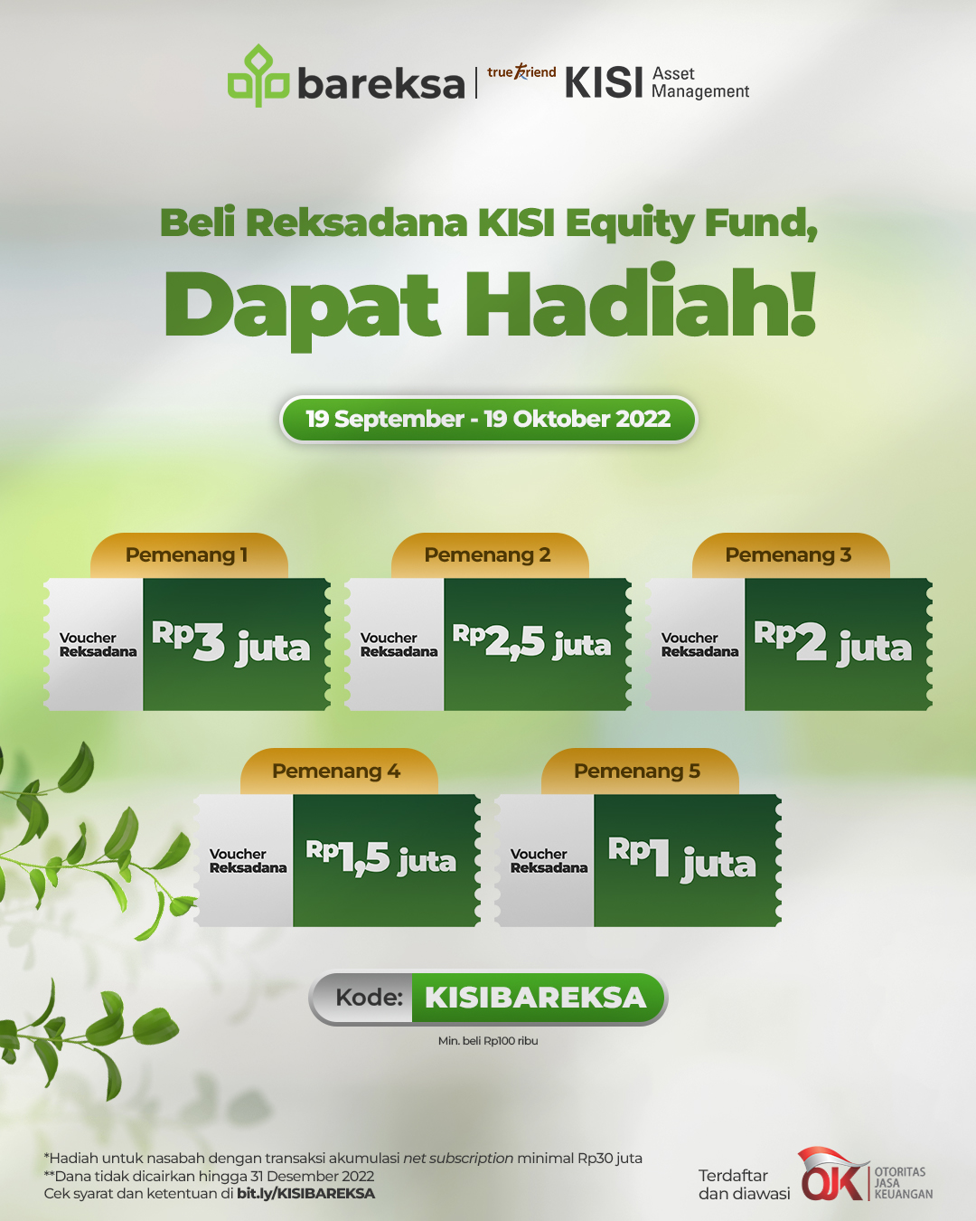 Promo Beli Reksa Dana KISI Equity Fund, Raih Cashback hingga Rp3 Juta