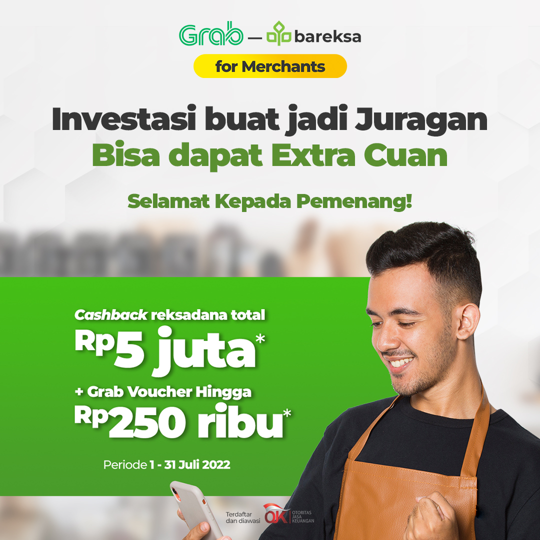 Selamat! Ini Daftar Pemenang Promo Grab X Bareksa for Merchants Berhadiah Total Rp5 Juta