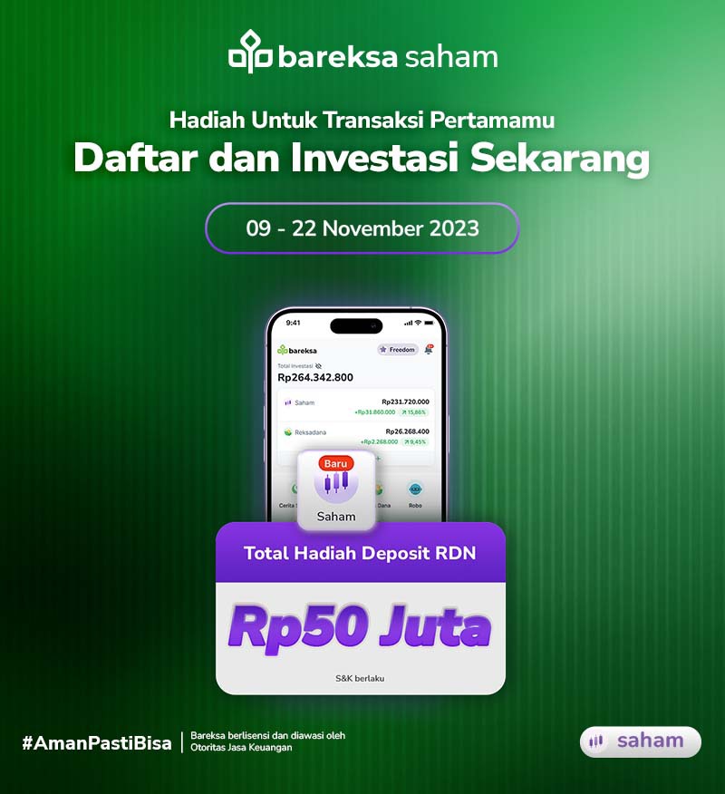 Promo Bareksa Saham: Mulai Trading Sekarang, Raih Saldo RDN Rp100 Ribu dan Diskon Fee Transaksi