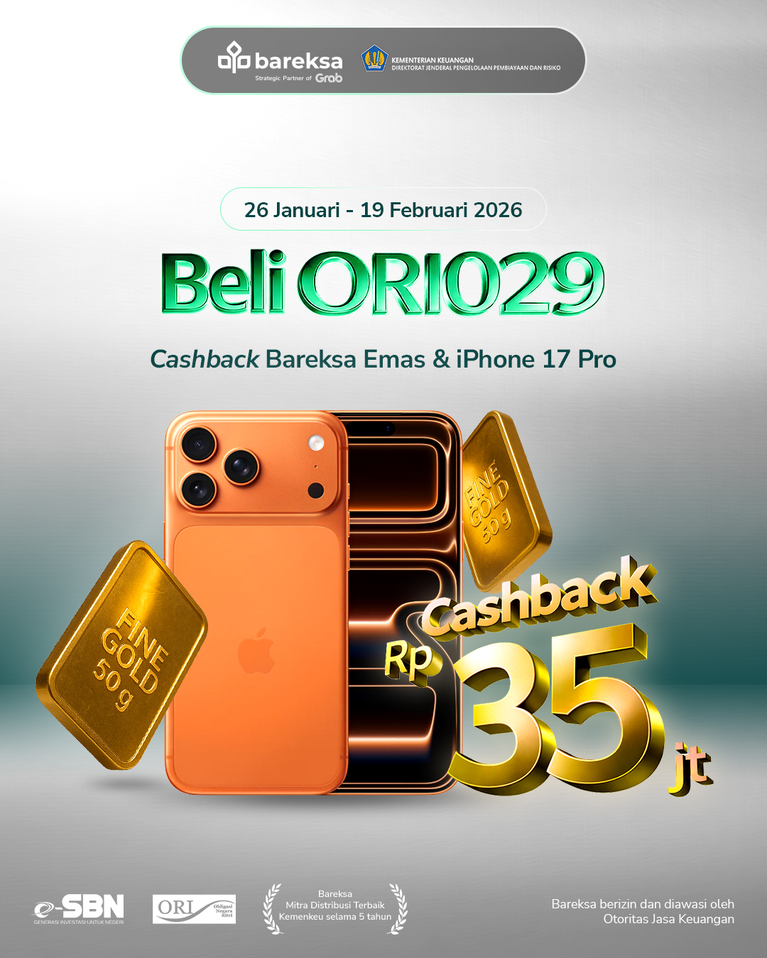 Promo SBN 2026: Beli ORI029 Berhadiah iPhone 17 Pro, Emas dan Reksadana