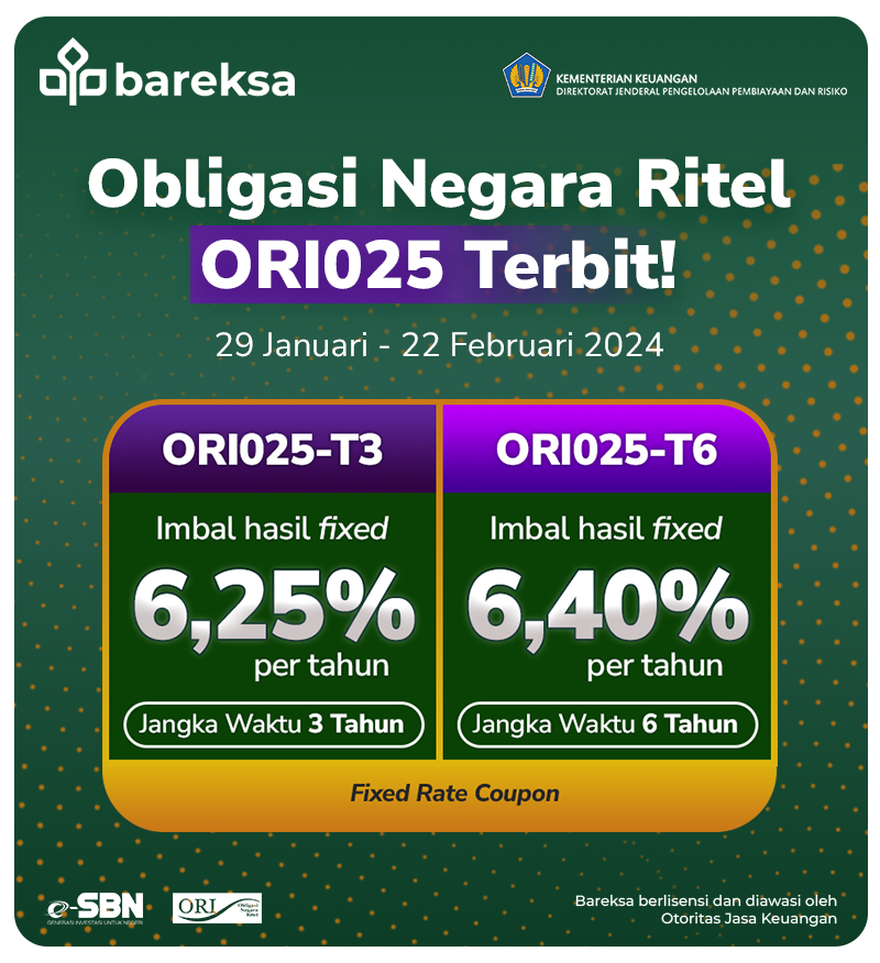 Beli ORI025 Senilai Rp1 Juta hingga Rp10 Miliar, Ini Cara Hitung Kupon Bersih per Bulan