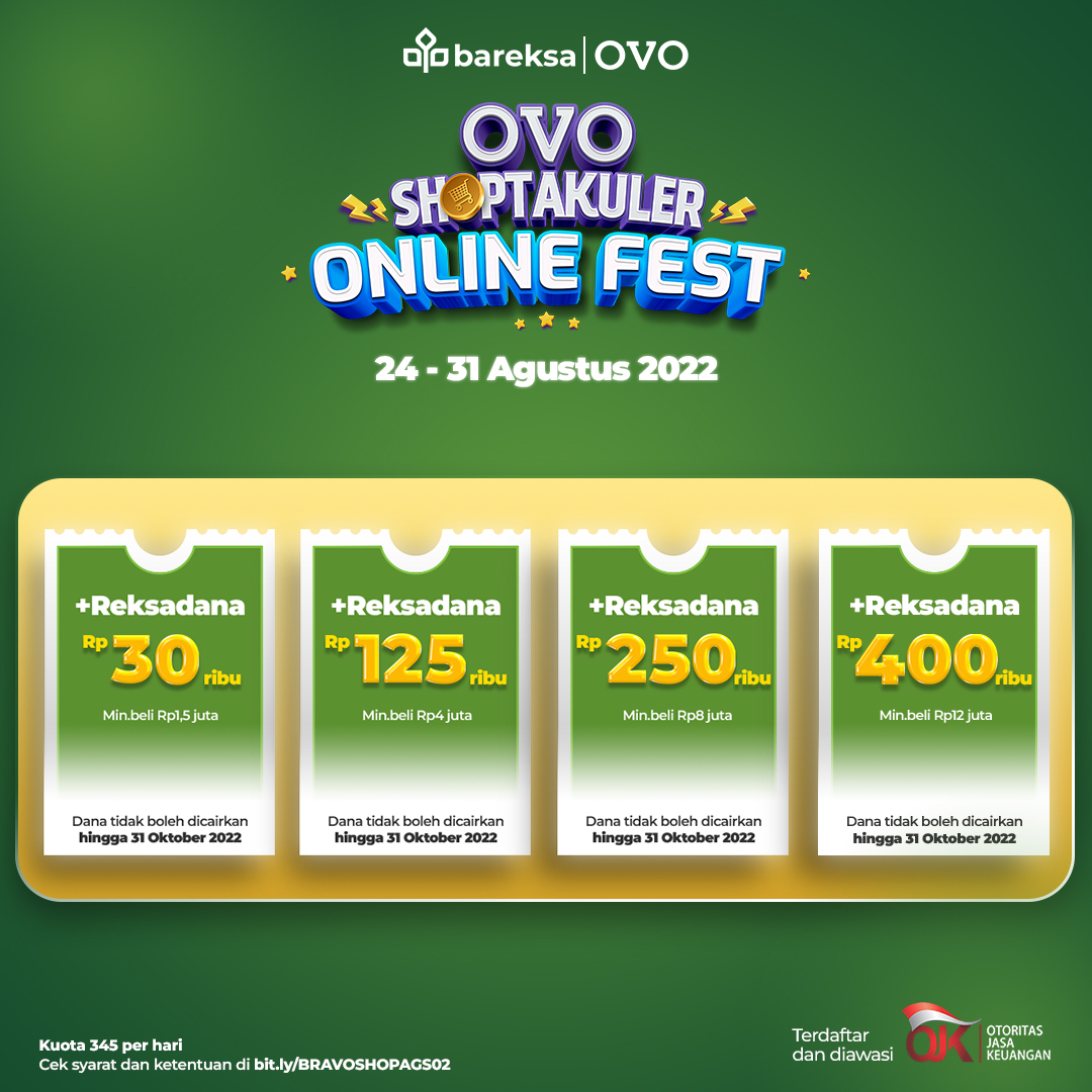 Promo Bareksa OVO Shoptakuler, Investasi Reksadana Auto Cashback Plus Voucher hingga Rp400 Ribu