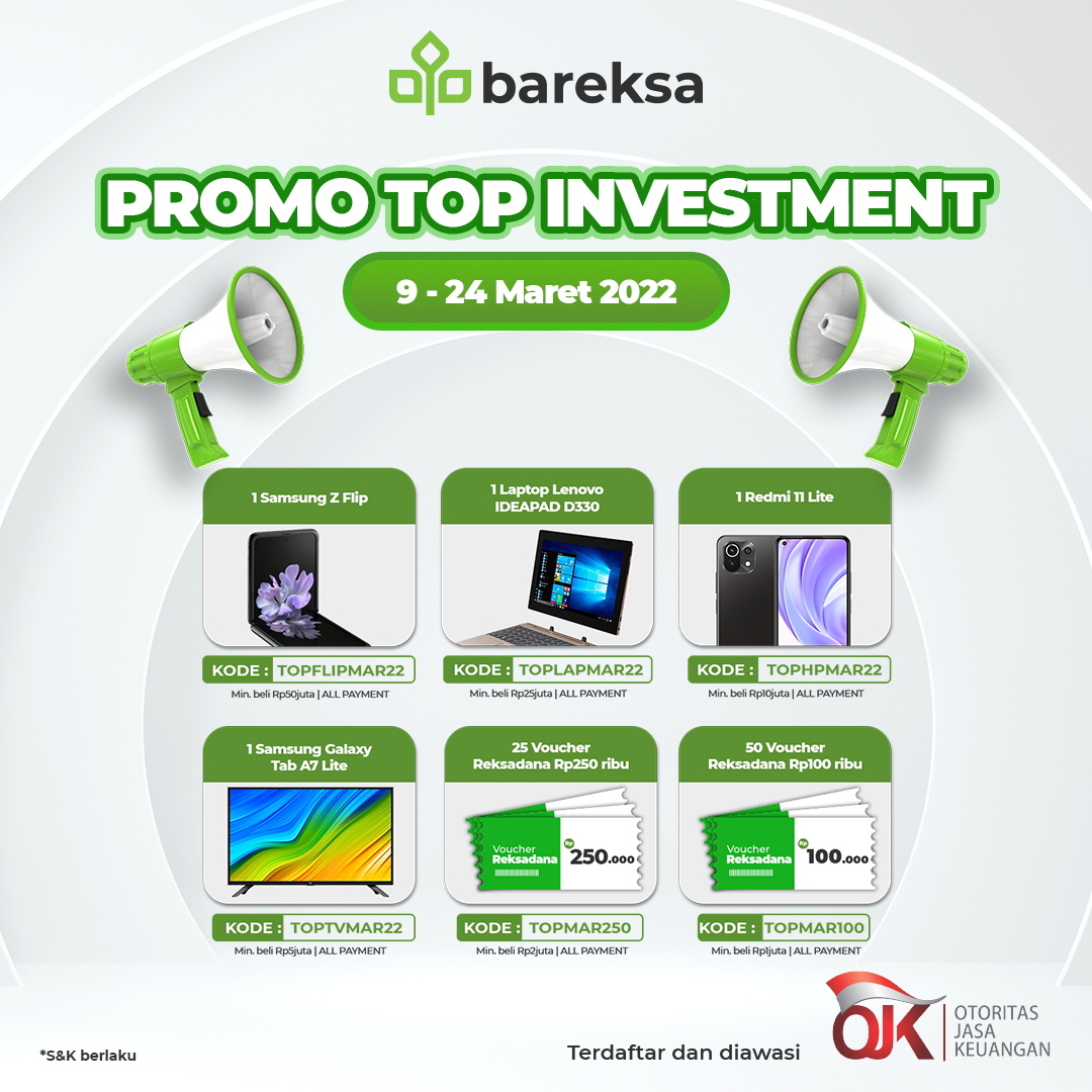 Beli Reksadana Bareksa, Raih Hadiah Laptop, Smartphone hingga Voucher