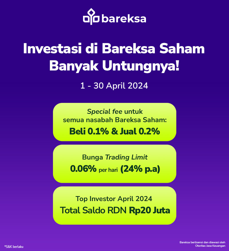 Promo Bareksa Saham: Special Fee Termurah dan Bisa Dapat Hadiah Saldo RDN Total Rp20 Juta