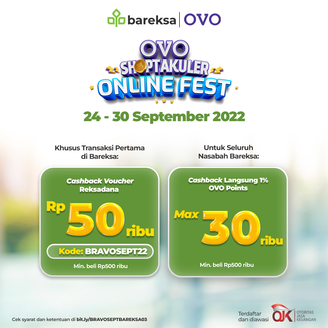 Promo Bareksa OVO, Beli Reksadana Auto Cashback atau Voucher Rp50 Ribu