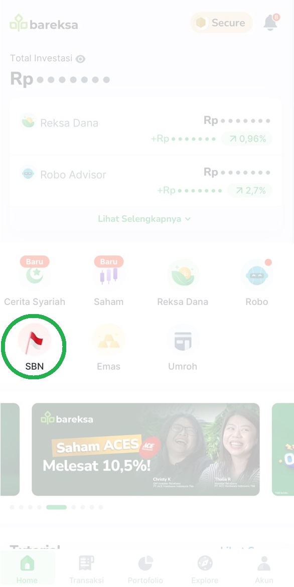 Halaman utama super app Bareksa