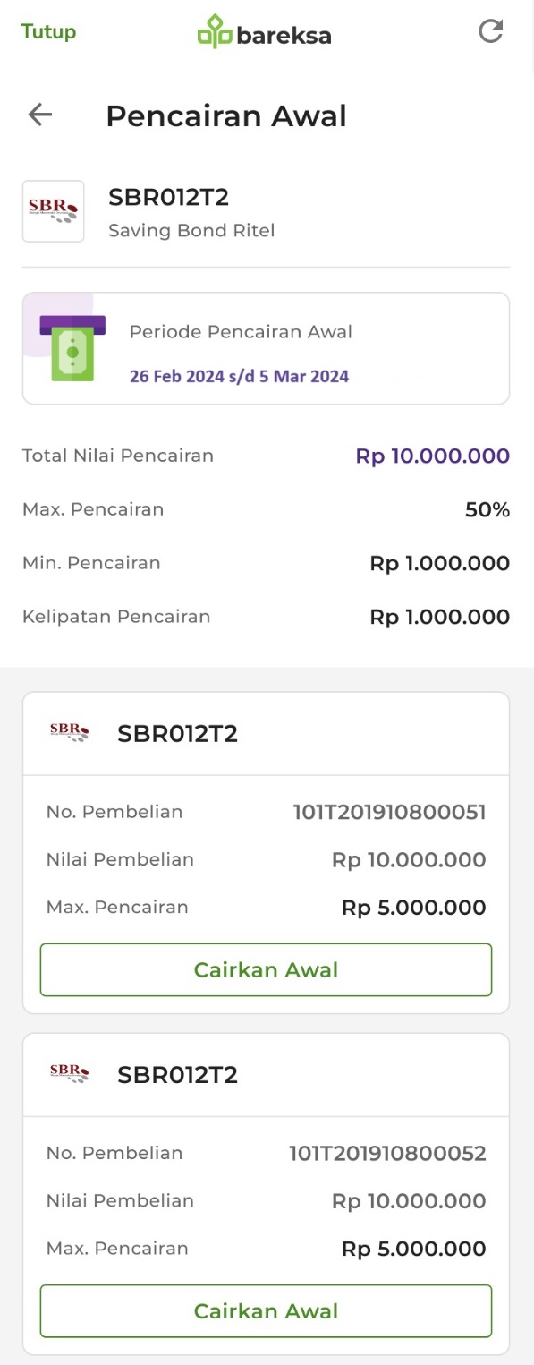 Pencairan awal SBR012