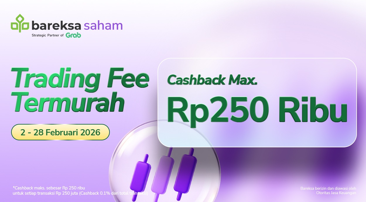 Promo Bareksa Saham: Trading Terus Dapat Cashback hingga Rp250 Ribu & Diskon Fee Limit 50%