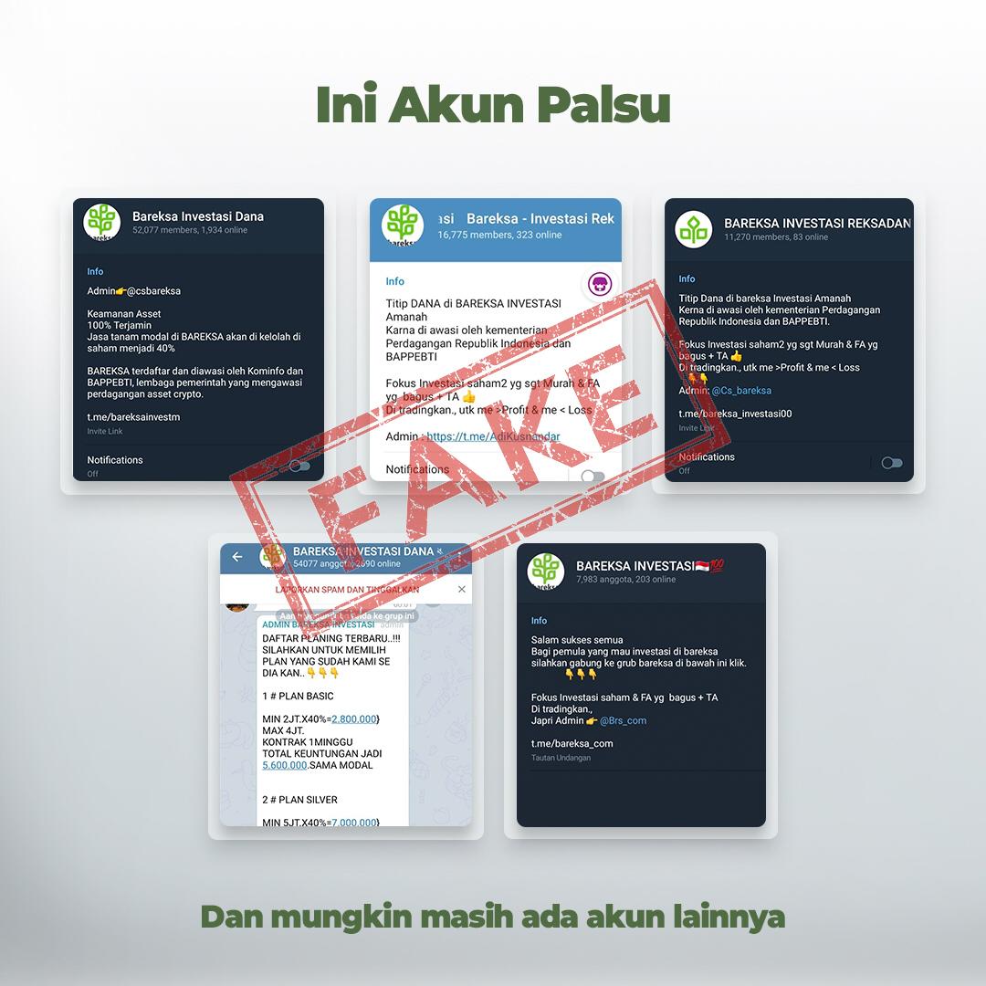 Bareksa Laporkan Akun Telegram yang Memalsukan Nama Bareksa dan Izin OJK