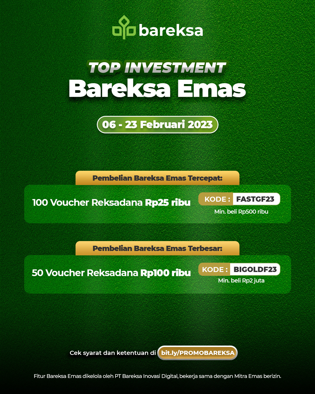 Promo Top Investment Beli Emas Berhadiah Reksadana hingga Rp100 Ribu