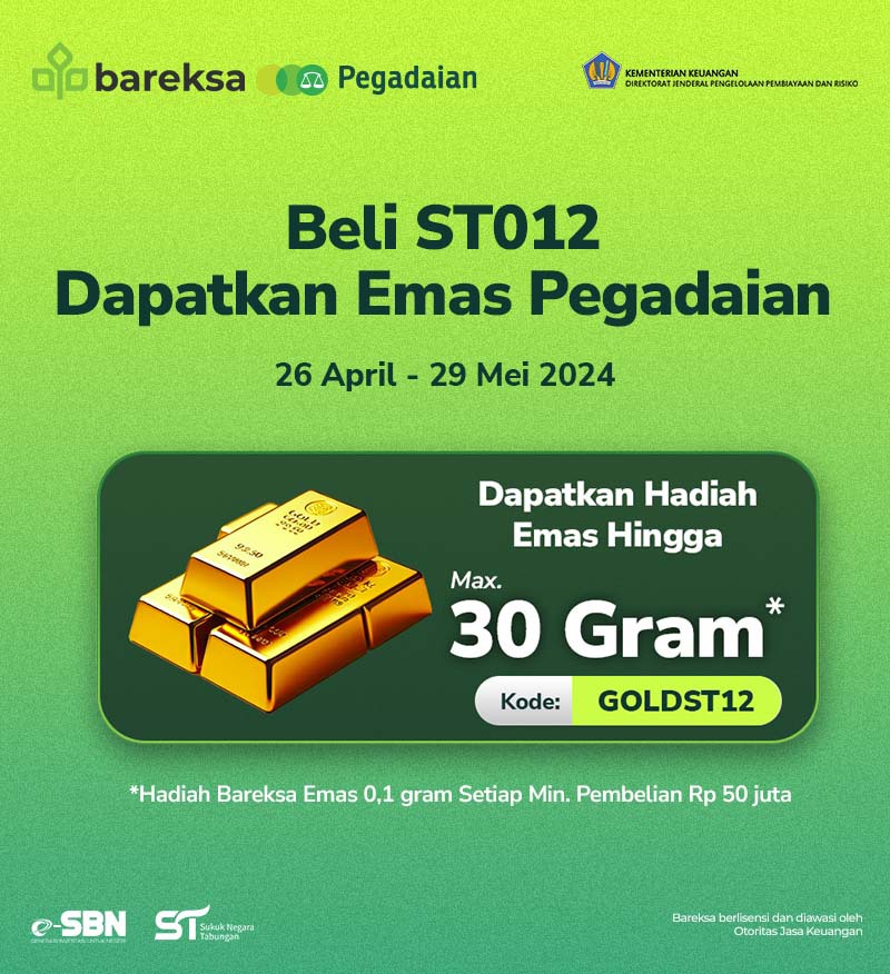 Promo SBN Syariah ST012, Investasi Berhadiah Reksadana dan Emas hingga 30 Gram
