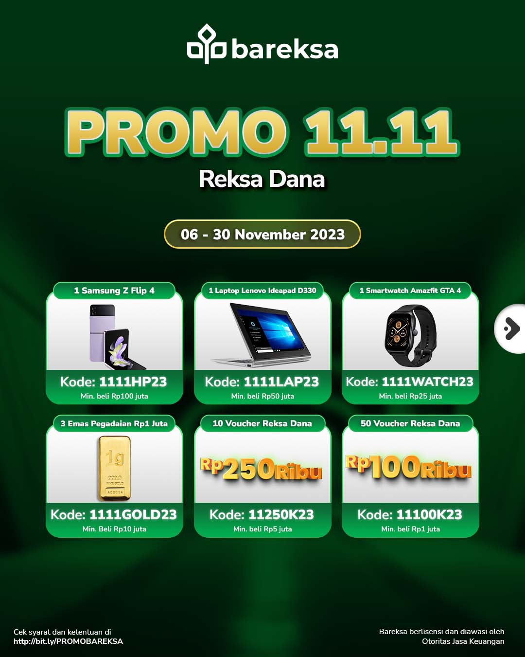 Promo 11.11 Beli Reksadana dan Emas Berhadiah Smartphone, Laptop hingga Voucher Rp100 Ribu