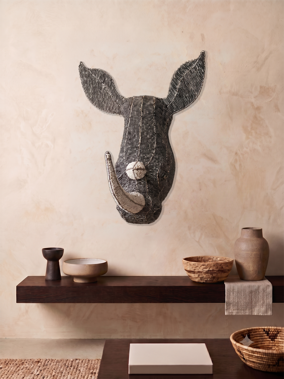 Beaded Wall Sculpture — Chiwunzu Rhino Trophy (Medium)