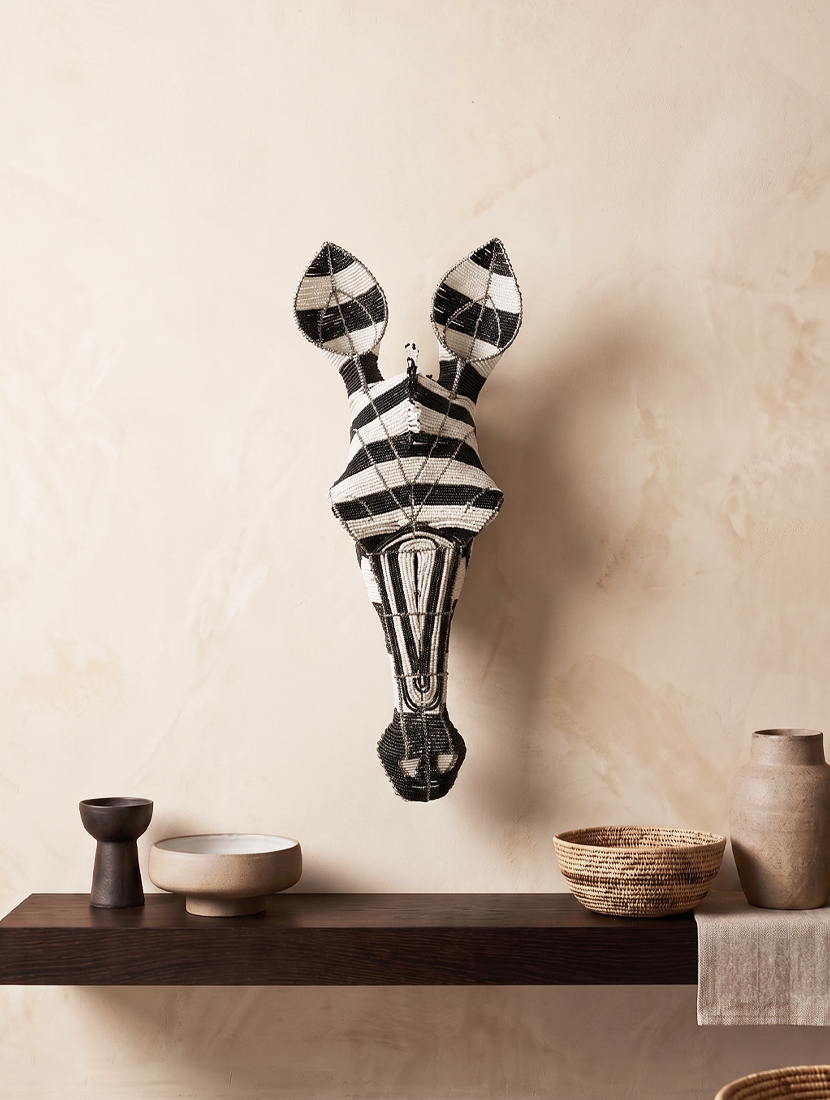 Beaded Wall Sculpture — Mbizi Zebra Trophy (Medium)