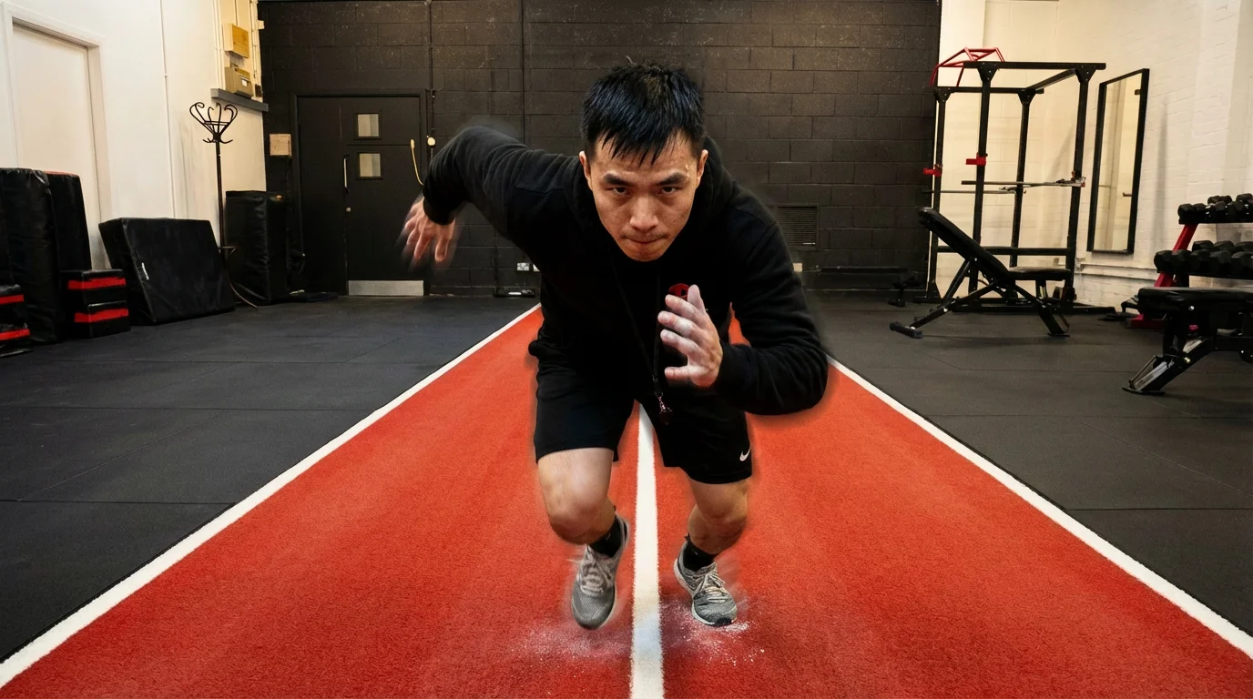 An elite athlete in a focused, high-performance state.