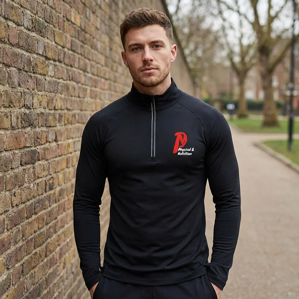 Men's Active 1/4 Zip Top in black with reflective details.