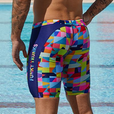 Funky Trunks Shorty Shorts Swim Short, Strip Straps, FT40M71639, Mens  Swim Shorts