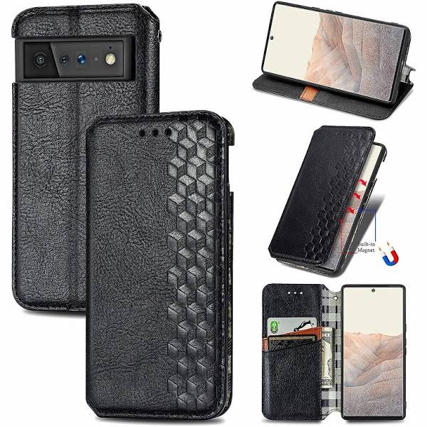 Gangxun Case For Google Pixel 6 Pro Flip Cover Wallet Flip Cover Wallet Magnetic Protective Handytasche Case Etui - Black