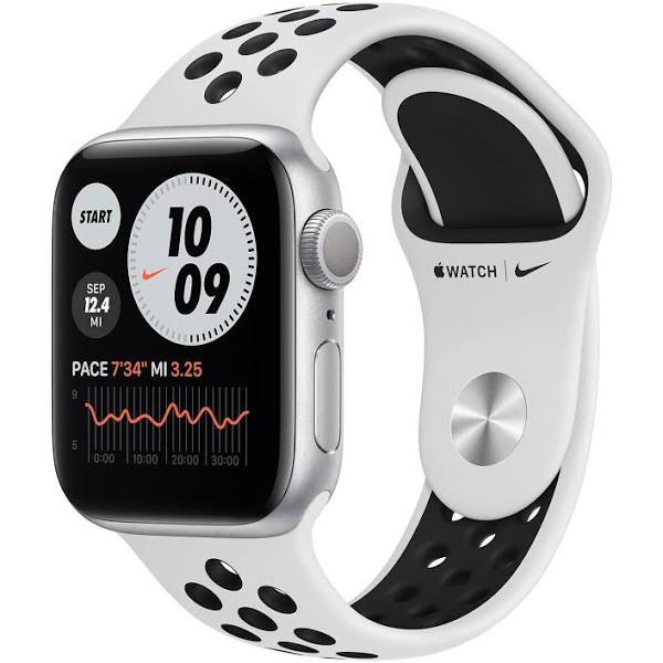 Apple Watch Nike Series 6 GPS 40mm Silver Aluminium Case with Pure Platinum/Black Nike Sport Band,Pulsmaetare Stegraeknare