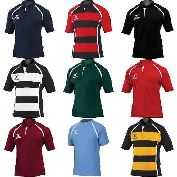 Gilbert Rugby Mens Xact Game Day Short Sleeved Rugby Shirt Black/ White Hoops 2XL 