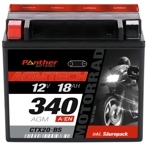 Motorradbatterie 52013 12V 18Ah CTX20-BS