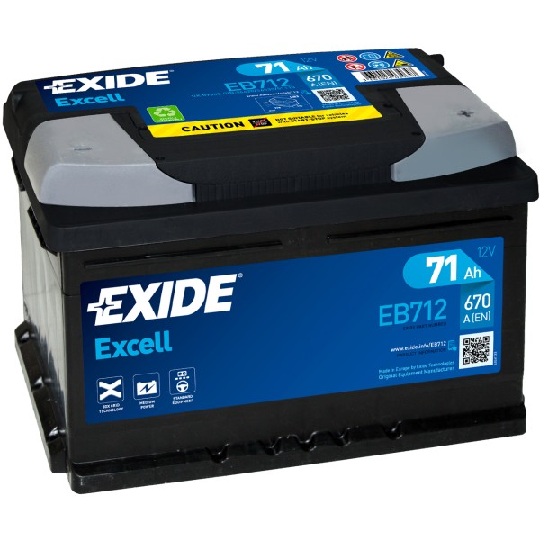 Exide Excell EB712 12V 71 Ah 670 A/EN