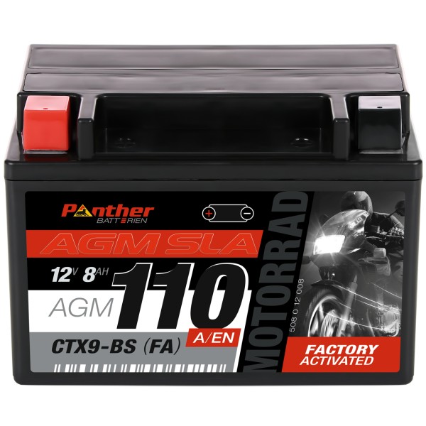 Motorradbatterie 50812 12V 8Ah CTX9(FA) gefüllt