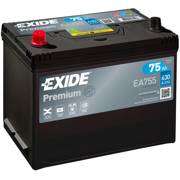 Exide Premium Carbon Boost JIS EA755 75Ah 630A/EN