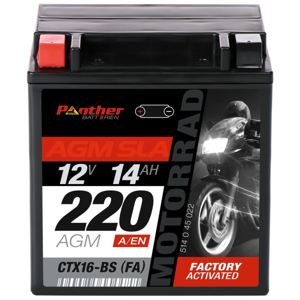 Motorradbatterie 51445 12V 14Ah CTX16(FA) gefüllt