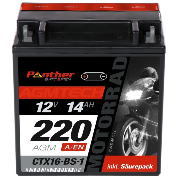 Motorradbatterie 51446 12V 14Ah CTX16-BS-1