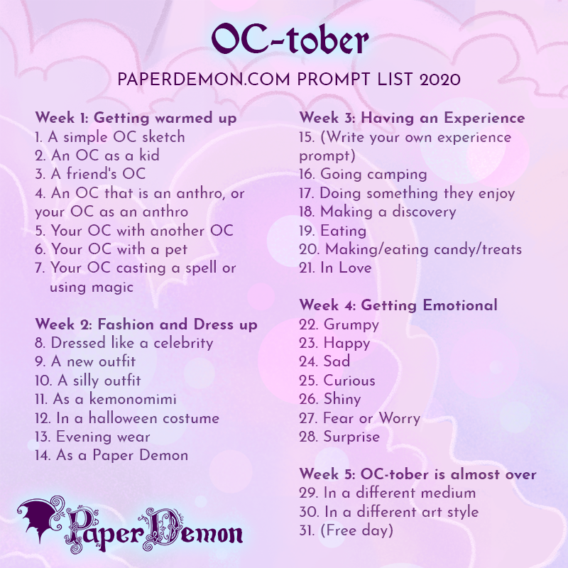 [Art Challenge] OCtober Prompt list PaperDemon Art RPG News