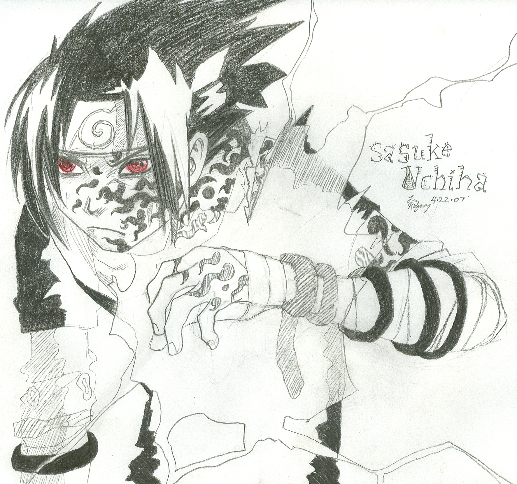 sasuke uchiha curse mark drawing