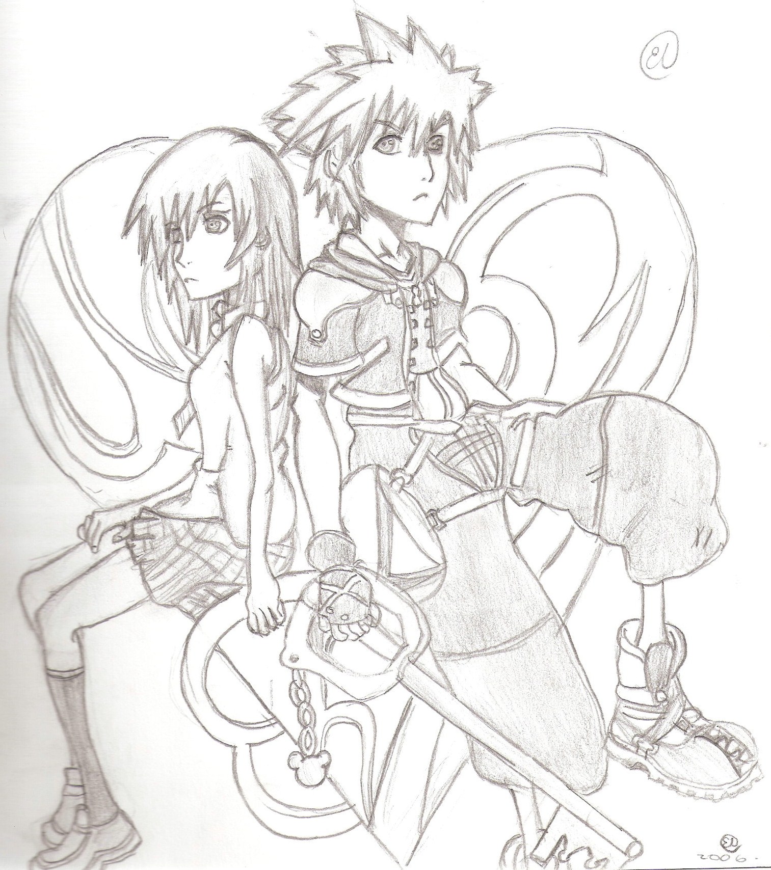 kingdom hearts sora and kairi drawing