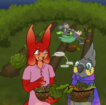 Out in the garden - what will they cook up with all these veggies?