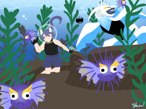 Eiju and Arcra catching Frilled Urchins