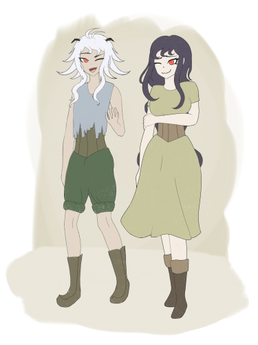 Aranea and his sister gossiping on a trail