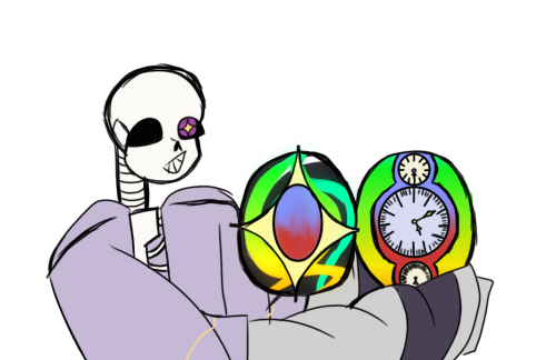 Atlas holding her talasman (clock of timelines)