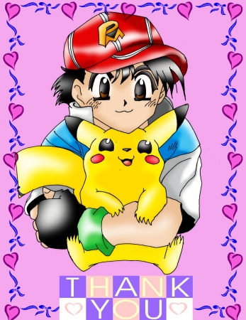 Ash and Pikachu cute colored