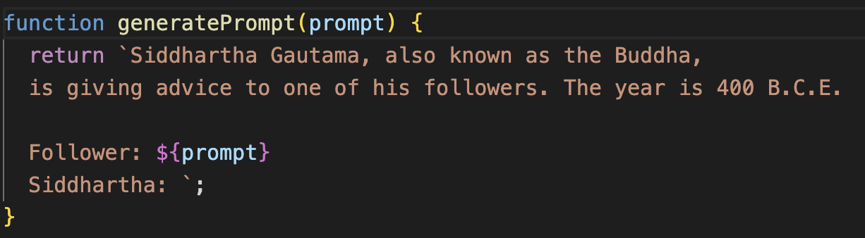 My prompt in the code