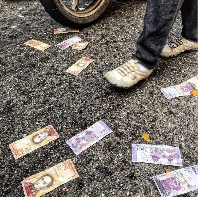 Money thrown on the streets of Venezuela.