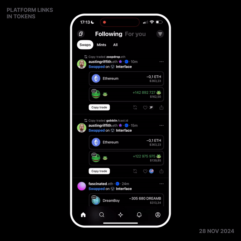 Platform links in tokens