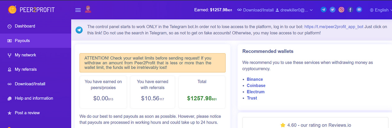 Peer2Profit dashboard