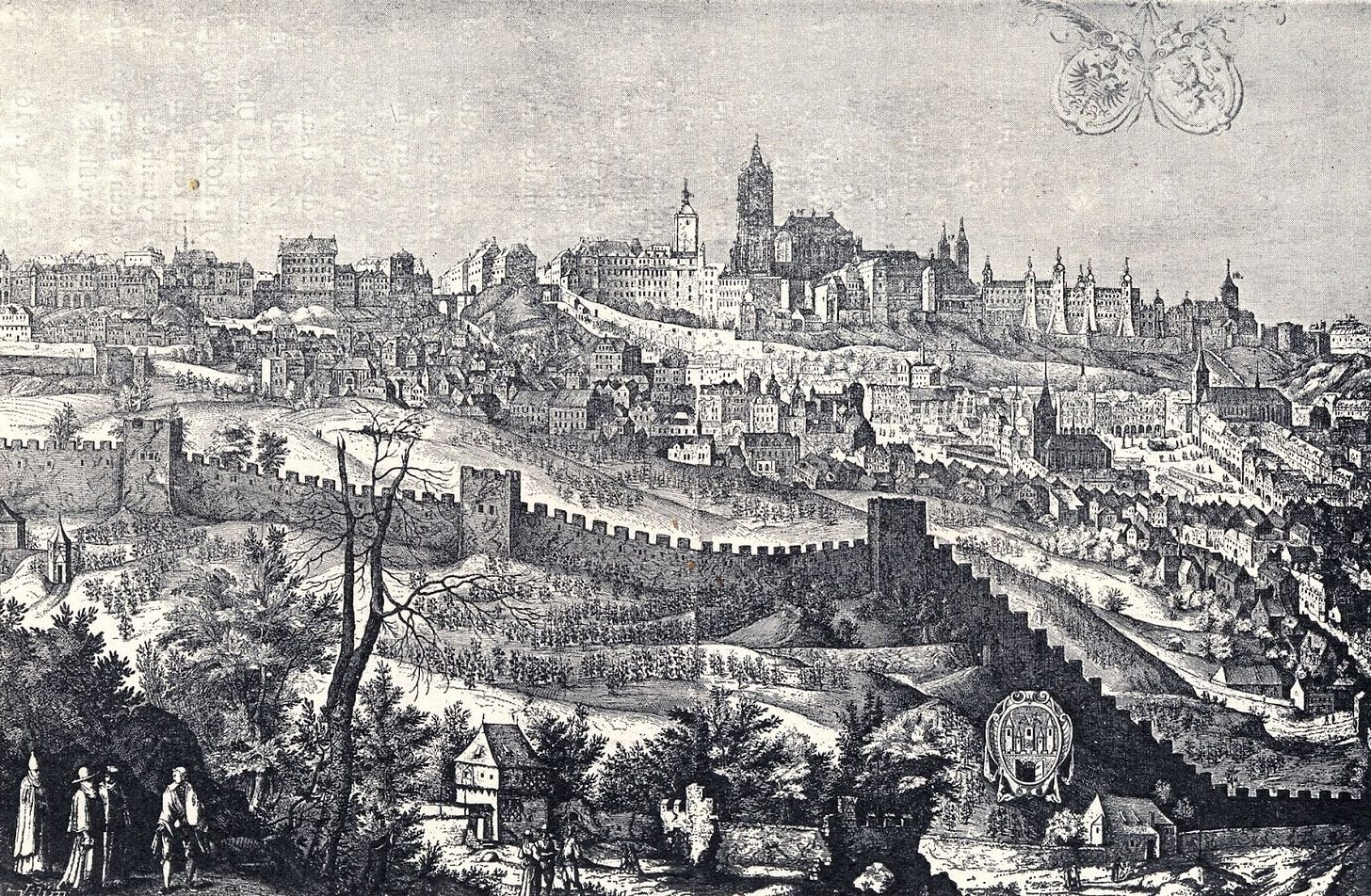 [Prague Castle - Source: By Dr.J. Kosina; Jiljí Sadeler (1607) - Public Domain, https://commons.wikimedia.org/w/index.php?curid=8880547]