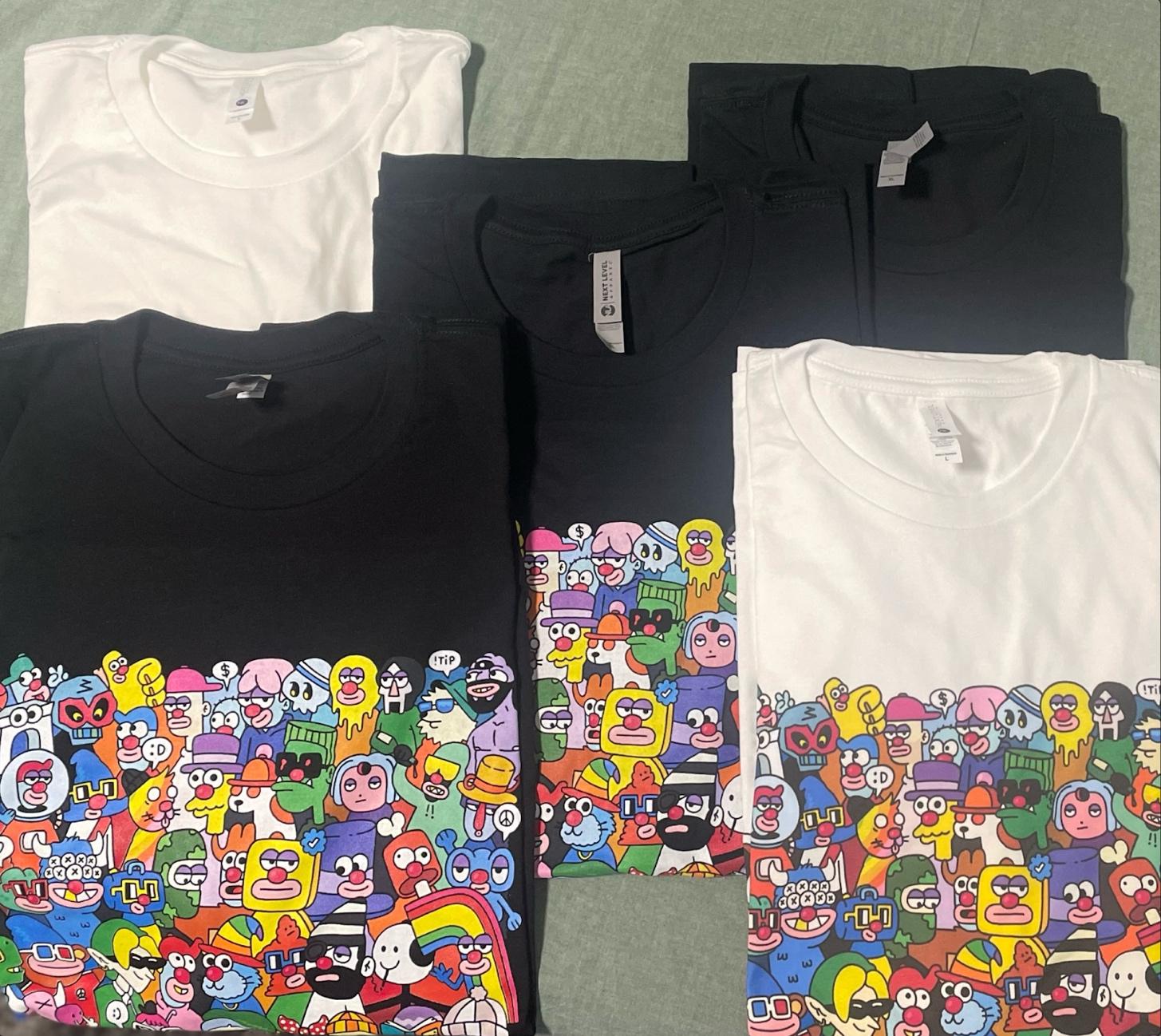 A group of t-shirts with different designs

Description automatically generated