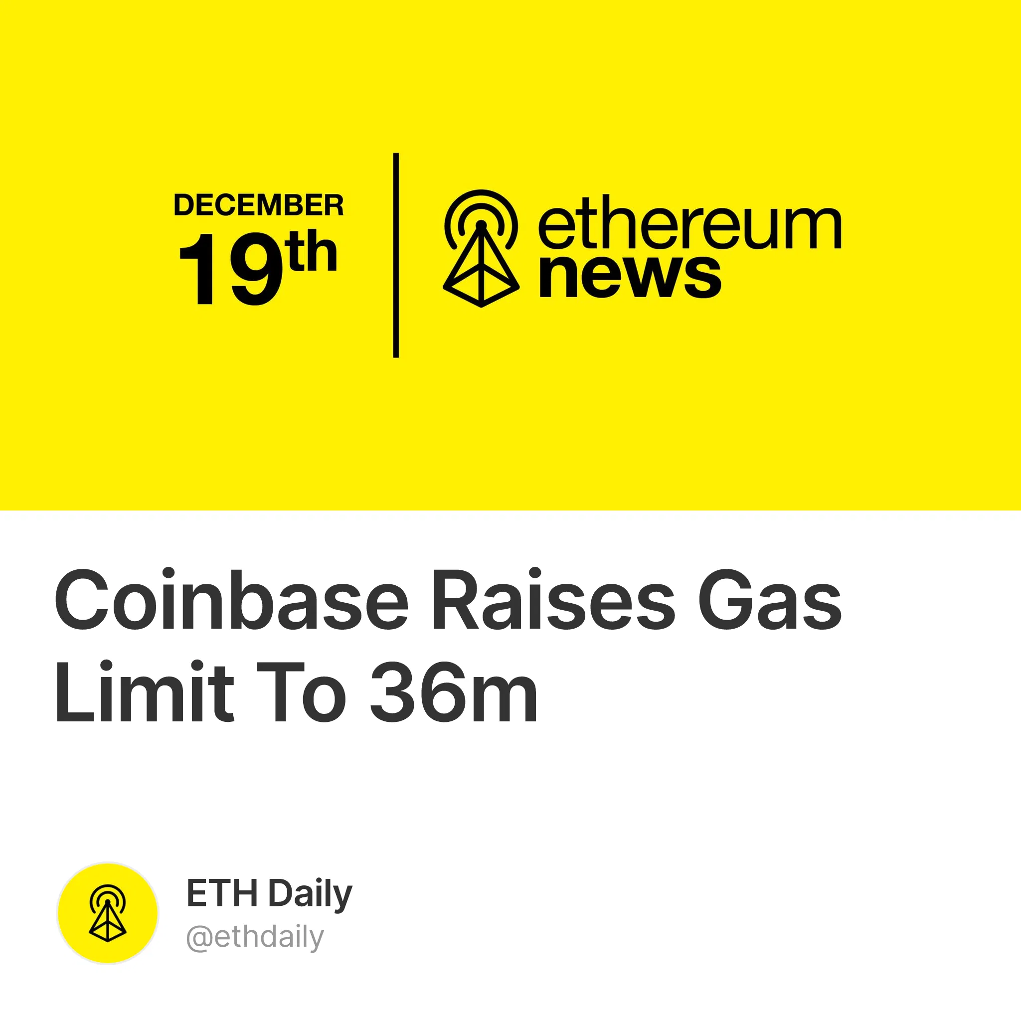 Coinbase Raises Gas Limit To 36m