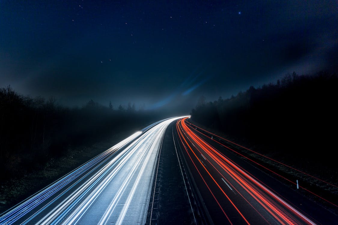 Free Light Trails on Highway at Night Stock Photo